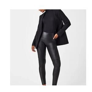 SPANX Faux Leather Moto Leggings Black 20136R  - Size Small